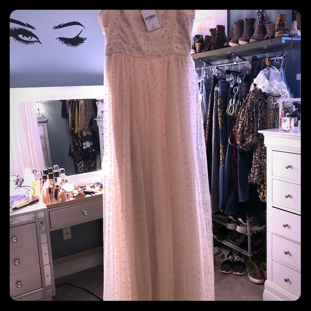 Beige formal dress with rhinestones in